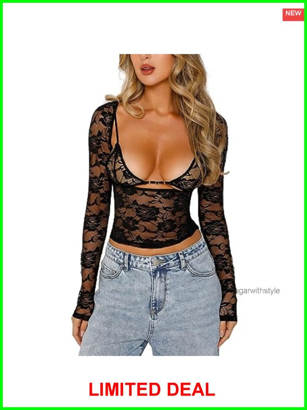 Y2K Floral Lace Mesh Long Sleeve Crop Top Sheer Going Out Tee